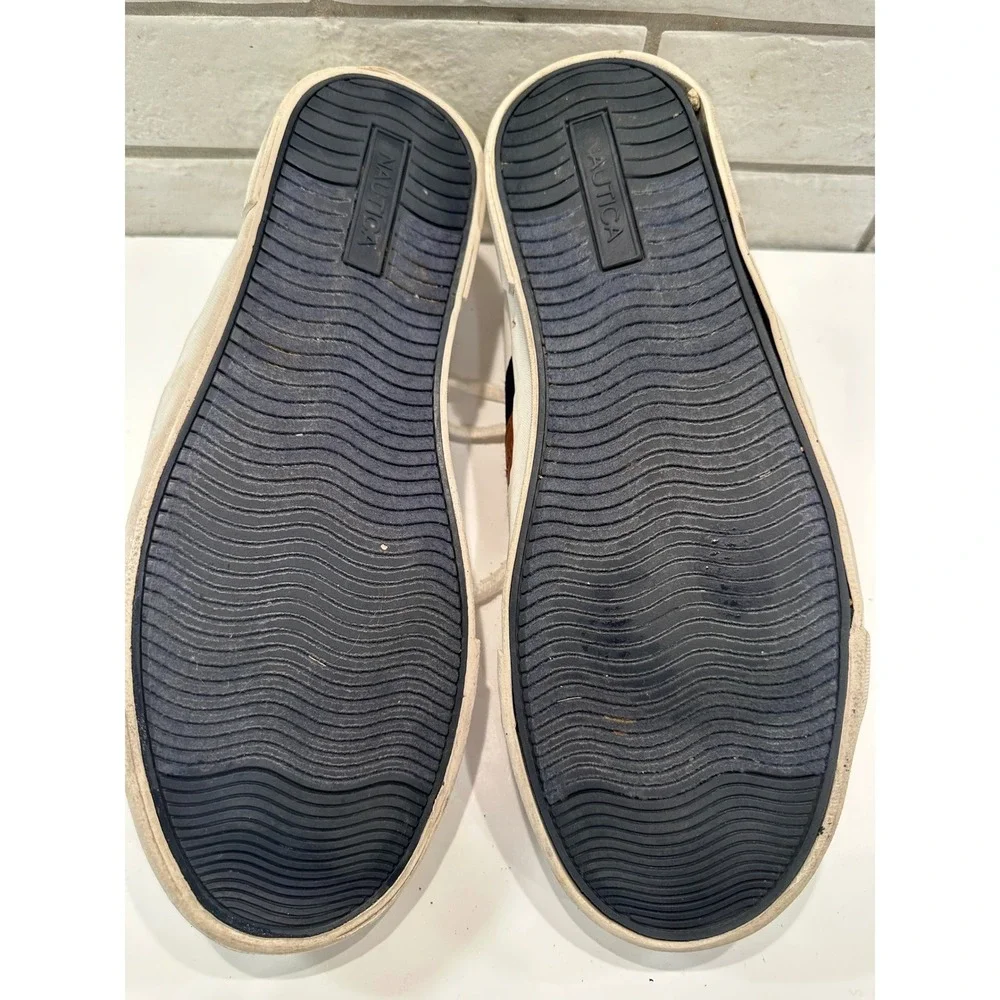 Nautica Garrison Men Size 12‎ White Brown Blue Stripe Casual Sneakers Shoes
